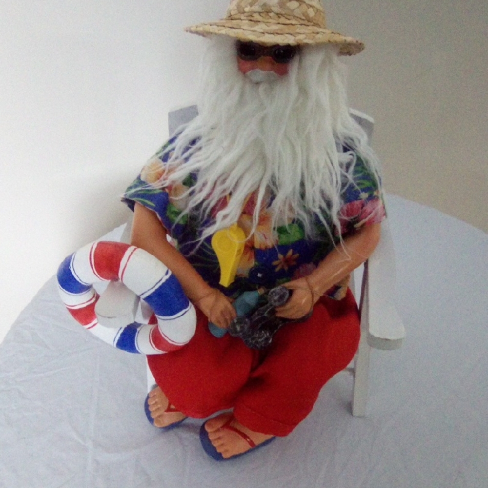 Tropical Santa Holiday Decor with Red Pants